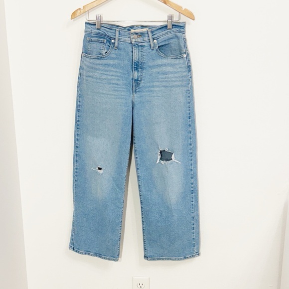 LEVIS High Rise Wide Leg Jeans Distressed Ankle Size 28 - Picture 4 of 7